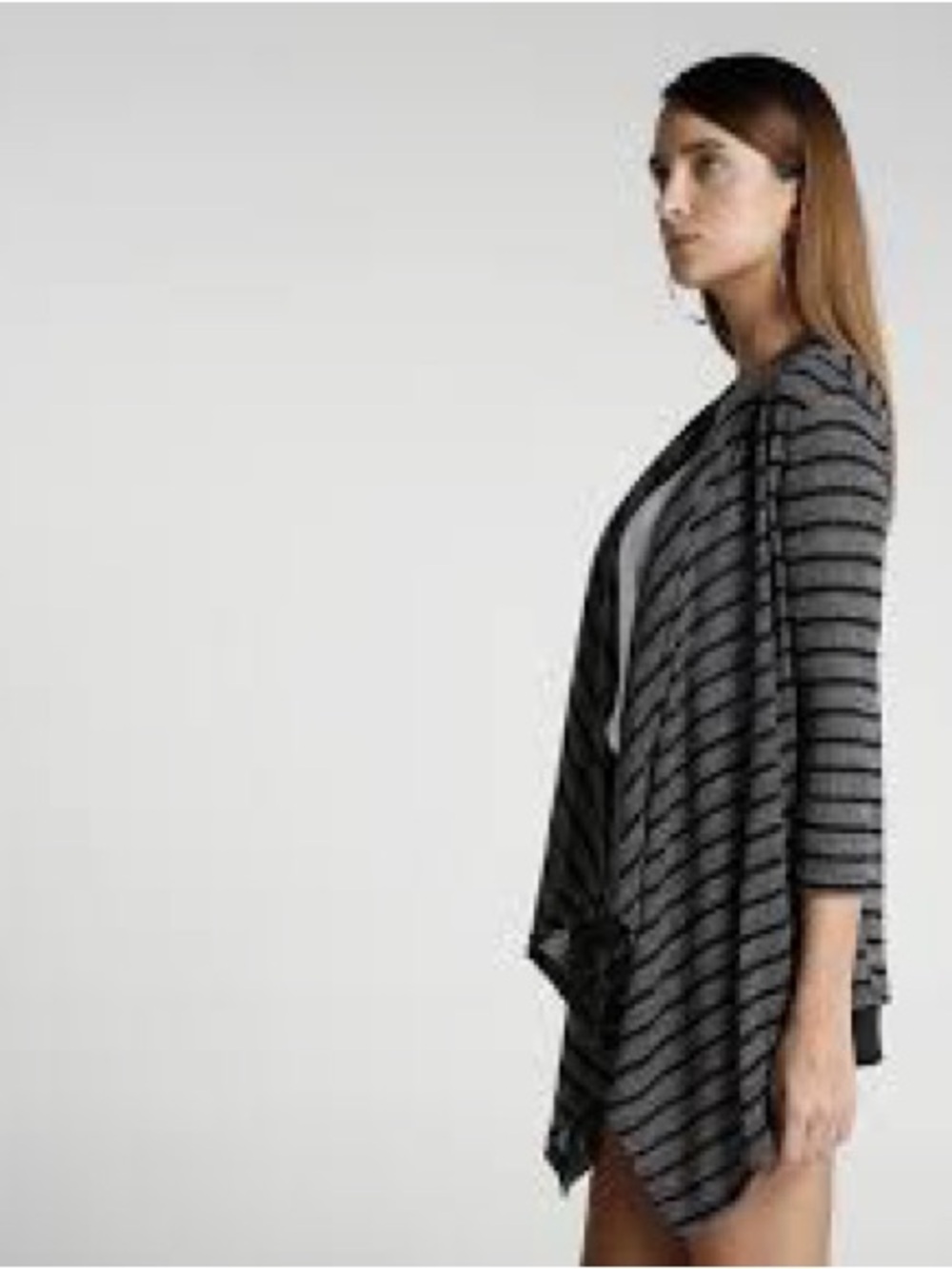 Bryn walker Striped Open-Front Women's Cardigan Sweater - Gray/Black